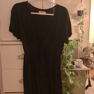 Normal Brand Deep V Button Thru black rayon dress, small